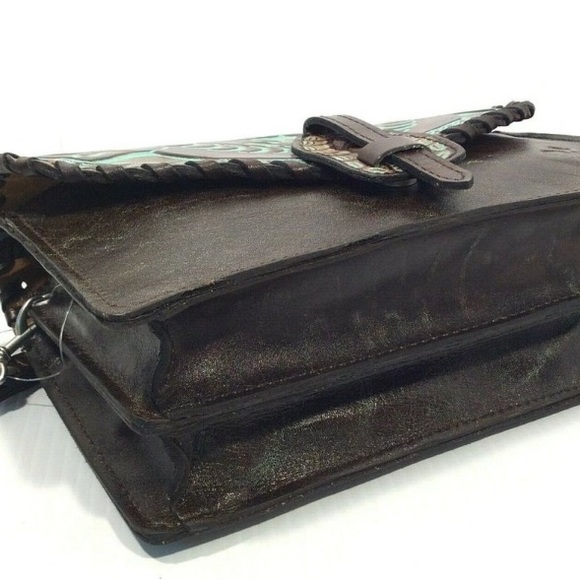 Purse, Leather, Indian Design, Turquoise & Brown, Patricia Nash Lanza Crossbody - Picture 7 of 16